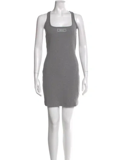 Pre-owned Versace Square Neckline Mini Dress In Gray