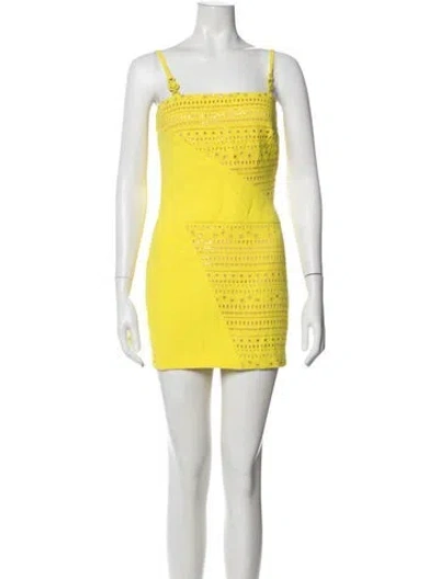 Pre-owned Versace Square Neckline Mini Dress In Yellow