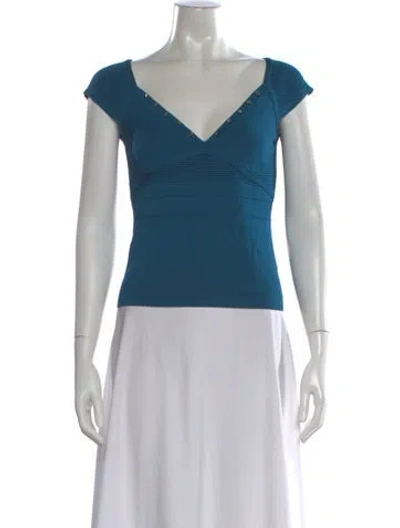 Pre-owned Versace Square Neckline Short Sleeve Top In Blue