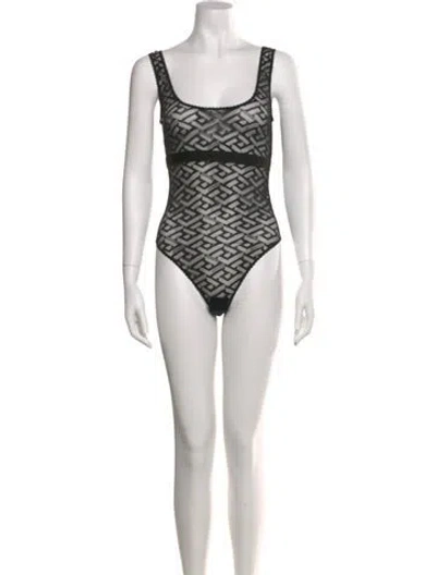 Pre-owned Versace Square Neckline Sleeveless Bodysuit W/ Tags In Black