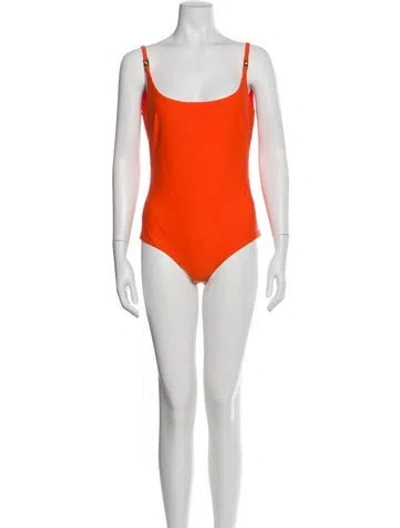 Pre-owned Versace Square Neckline Sleeveless Bodysuit W/ Tags In Orange