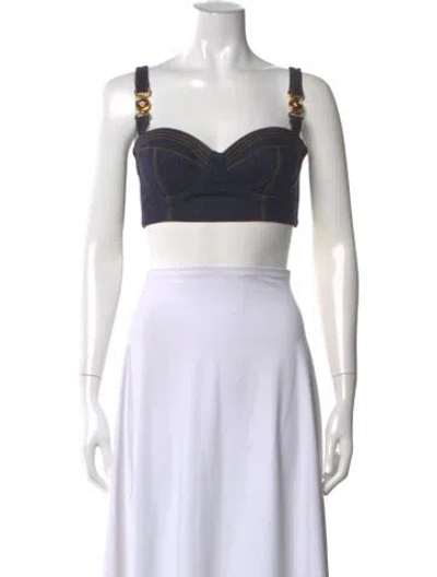 Pre-owned Versace Square Neckline Sleeveless Crop Top W/ Tags In Black