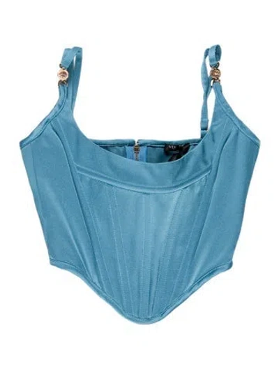 Pre-owned Versace Square Neckline Sleeveless Crop Top W/ Tags In Blue