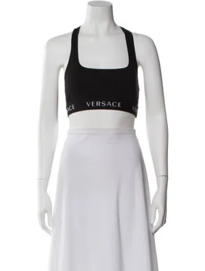 Pre-owned Versace Square Neckline Sleeveless Sports Bra In Black