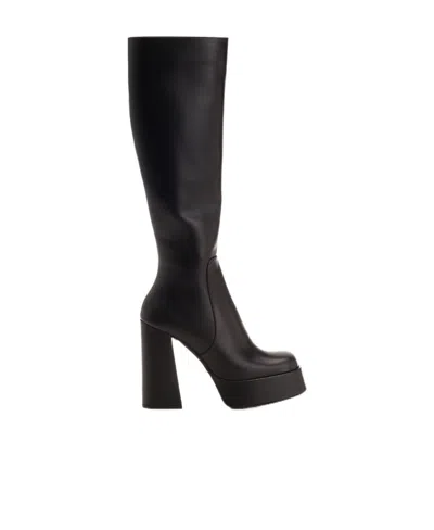 VERSACE VERSACE SQUARE TOE BLOCK HEELED BOOTS