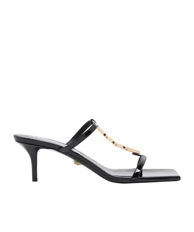 Versace Square Toe High Heel Sandals In Black