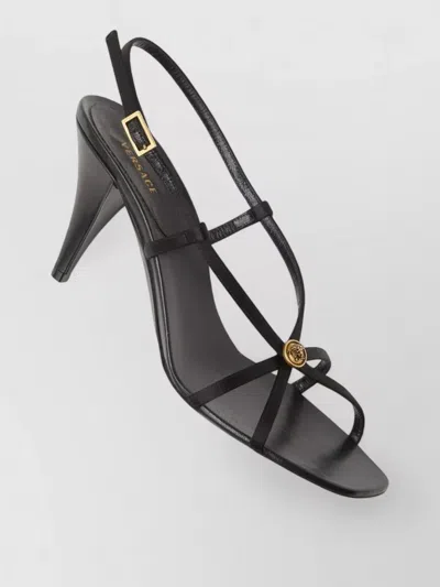 Versace Square Toe Stiletto Heel Nylon Silk Pumps In Black