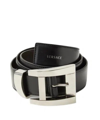 Versace Square-buckle Belt In Black