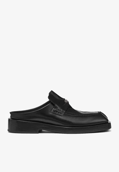Versace Squared Loafer Mules In Calf Leather In Black