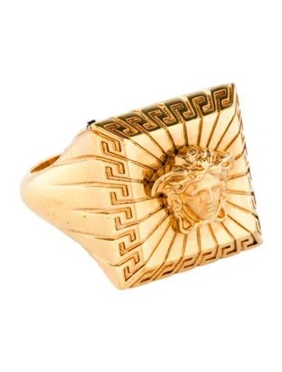 Pre-owned Versace Squared Raised Medusa Cocktail Ring In Multicolor