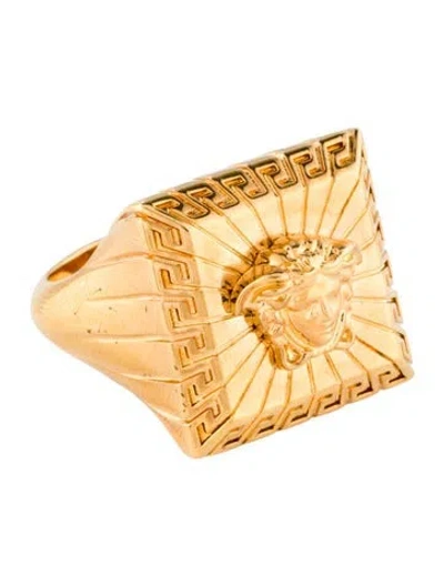 Pre-owned Versace Squared Raised Medusa Cocktail Ring In Multicolor