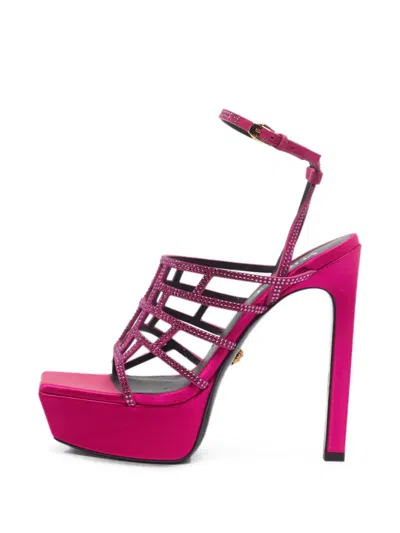 Pre-owned Versace Square-toe Sandals In Pink