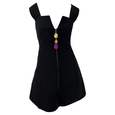 Pre-owned Versace S/s 1991 Atelier  Haute Couture Runway Mini Dress Rhinestone Tassel Set In Black