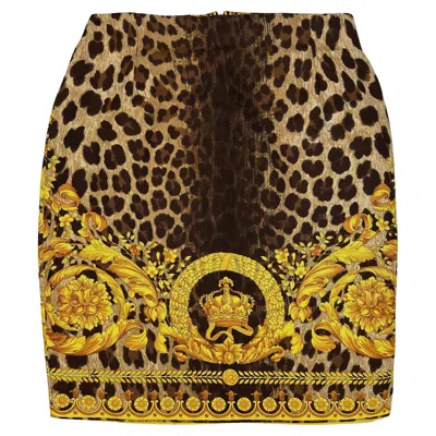 Pre-owned Versace S/s 1992 Gianni  Baroque Animal Print Mini Pencil Skirt It40/us6 In Brown