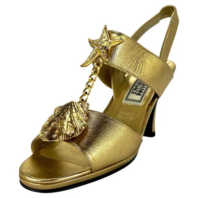 Pre-owned Versace S/s 1992 Gianni  Gold Mare Heel Heels 36eu In Brown