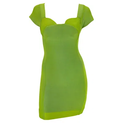 Pre-owned Versace S/s 1992 Gianni  Light Green Ribbed Knit Bodycon Mini Dress Cap Sleeve