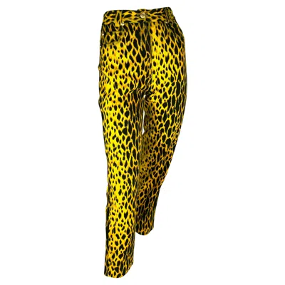 Pre-owned Versace S/s 1992 Gianni  Runway Cheetah Print Yellow Black Cotton Stretch Jeans
