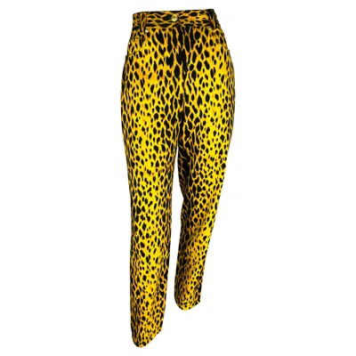 Pre-owned Versace S/s 1992 Gianni  Runway Cheetah Print Yellow Black Cotton Stretch Jeans