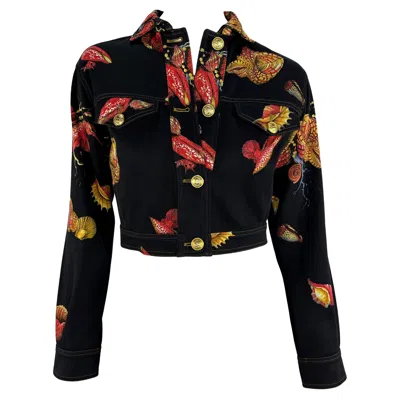 Pre-owned Versace S/s 1992 Gianni  Runway Tresor La Mer Black Denim Medusa Cropped Jacket