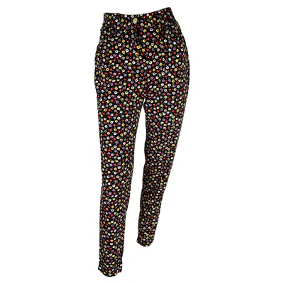 Pre-owned Versace S/s 1993 Gianni  Black Floral Print Medusa Stretch Cotton Jeans It38