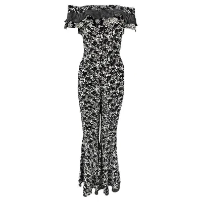 Pre-owned Versace S/s 1993 Gianni  Black White Floral Flared Bell-bottom Catsuit