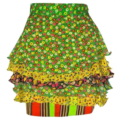 Pre-owned Versace S/s 1993 Gianni  Tiered Floral Multicolor Runway Mini Skirt 38it/4us In Brown
