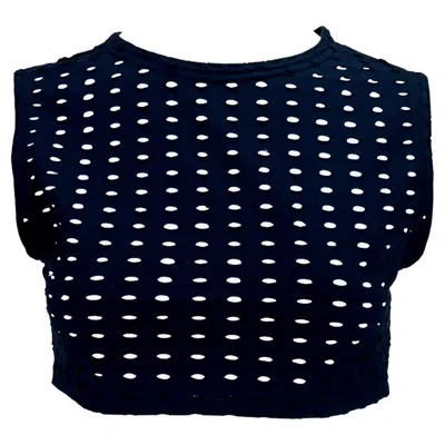 Pre-owned Versace S/s 1994 Gianni  Couture Navy Eyelet Crop Top Punk Sheer In Blue