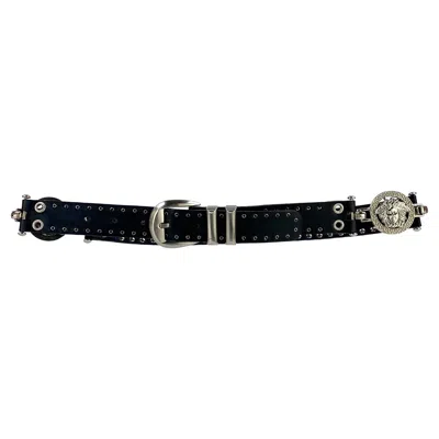 Pre-owned Versace S/s 1994 Gianni  Medusa Medallion Black Leather Grommet Belt 70/28