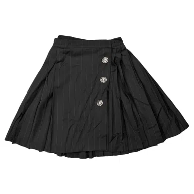 Pre-owned Versace S/s 1994 Gianni  Runway Ad Pinstripe Medusa Wrap Pleated Mini Skirt 38it In Black