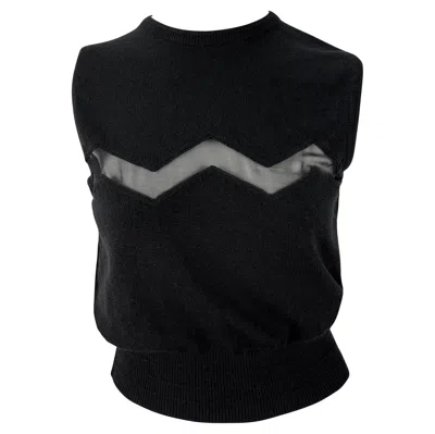 Pre-owned Versace S/s 1994 Gianni  Sheer Zig-zag Panel Black Knit Sweater Vest 40it