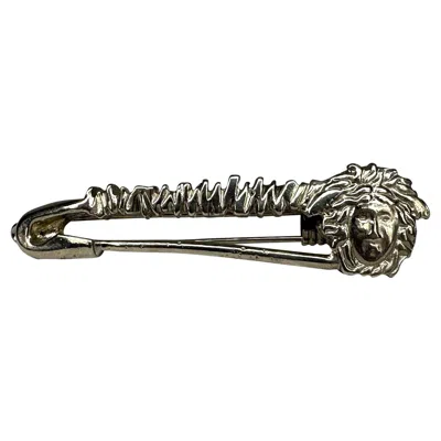 Pre-owned Versace S/s 1994 Gianni  Silver Tone Safety Pin Medusa Hair Clip In Black