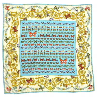 Pre-owned Versace S/s 1995 Gianni  Butterfly Print Blue Baroque Silk Square Head Scarf