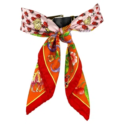 Pre-owned Versace S/s 1995 Gianni  Medusa Silk Scarf Lady Bug Belt In Red