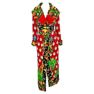 Pre-owned Versace S/s 1995 Gianni  Red Lady Bug Print Corset Boned Terrycloth Robe