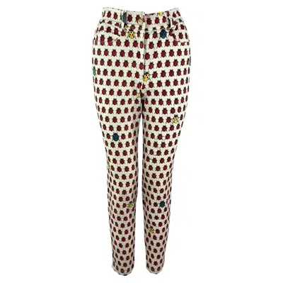 Pre-owned Versace S/s 1995 Gianni  White Lady Bug Print Denim Jean Pants 40it/6us
