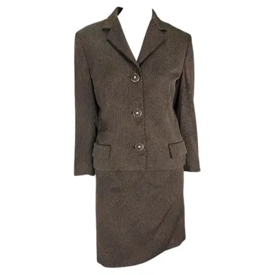 Pre-owned Versace S/s 1996 Gianni  Black Brown Abstract Op-art Print Medusa Belt Skirt Suit