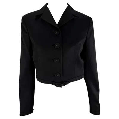 Pre-owned Versace S/s 1996 Gianni  Runway Cropped Medusa Button Belted Blazer Jacket In Black
