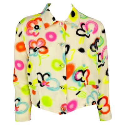 Pre-owned Versace S/s 1996 Gianni  White Graffiti Floral Medusa Button Jacket It42