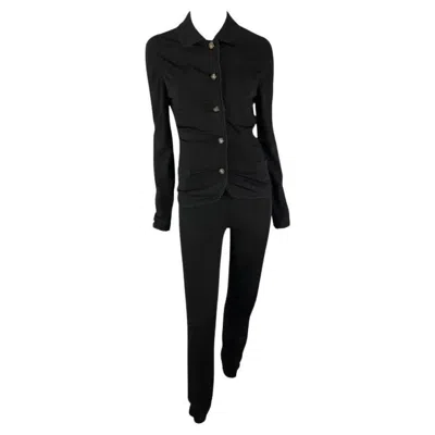 Pre-owned Versace S/s 1997 Gianni  Black Scalloped Stretch Medusa Pant Set