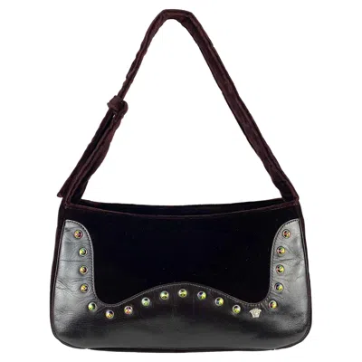 Pre-owned Versace S/s 2000 Gianni  By Donatella Brown Velvet Rhinestone Shoulder Bag
