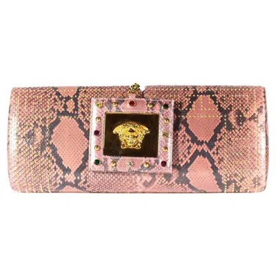 Pre-owned Versace S/s 2000 Gianni  By Donatella Genuine Python Pink Convertible Clutch Bag