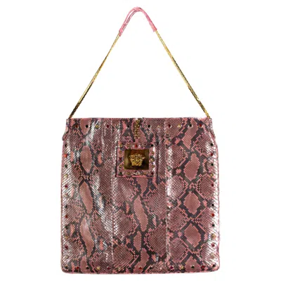 Pre-owned Versace S/s 2000 Gianni  By Donatella Runway Ad Pink Python Flat Tote Large