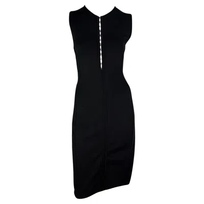 Pre-owned Versace S/s 2002 Gianni  By Donatella Black Bodycon Hook Eye Plunging Knit Dress
