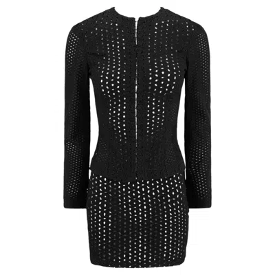 Pre-owned Versace S/s 2002 Gianni  By Donatella Black Broderie Anglaise Mini Skirt Suit