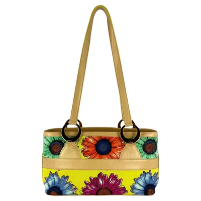 Pre-owned Versace S/s 2002 Gianni  By Donatella Floral Pop Art Print Shoulder Bag In Sand