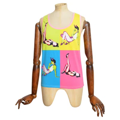 Pre-owned Versace S/s 2004 Donatella  Pop Art Print Colourful Tank Top - Vest In Sand