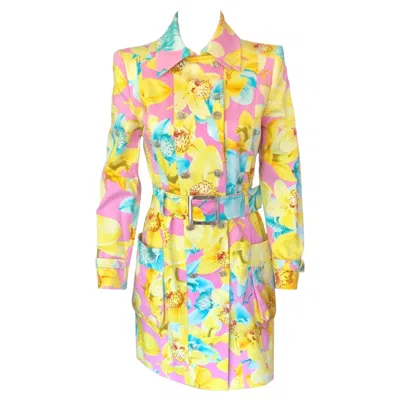 Pre-owned Versace S/s 2004 Runway Floral Print Jacket Coat In Sand