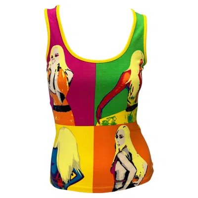 Pre-owned Versace S/s 2004  By Donatella Runway Neon Pop-art Warhol Stretch Tank Top In Yellow