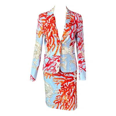 Pre-owned Versace S/s 2005 Blazer Jacket Top & Skirt 2 Piece Set Ensemble In Gray
