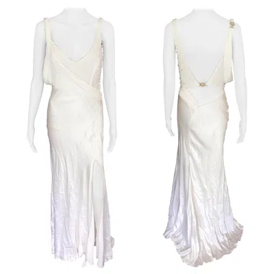 Pre-owned Versace S/s 2005 Embellished Cutout Back Ivory Dress Gown In White